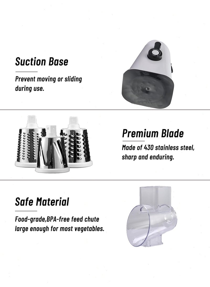 Yoawllty Vegetable Chopper, Cheese Grater, Vegetable Cutter, Potato Mandoline Slicer, Shredder, Peeling Salad Chopper with 3 Interchangeable Blades Manual Speed Round Food Slicer(White) - Image 5