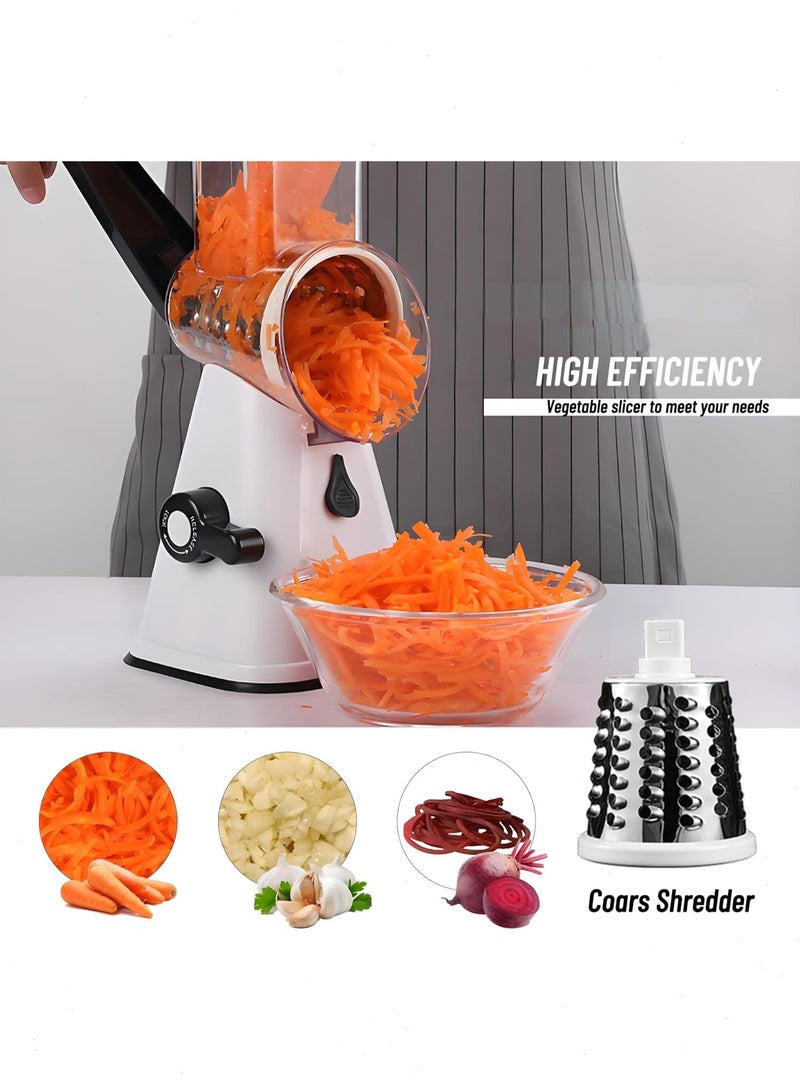 Yoawllty Vegetable Chopper, Cheese Grater, Vegetable Cutter, Potato Mandoline Slicer, Shredder, Peeling Salad Chopper with 3 Interchangeable Blades Manual Speed Round Food Slicer(White) - Image 3