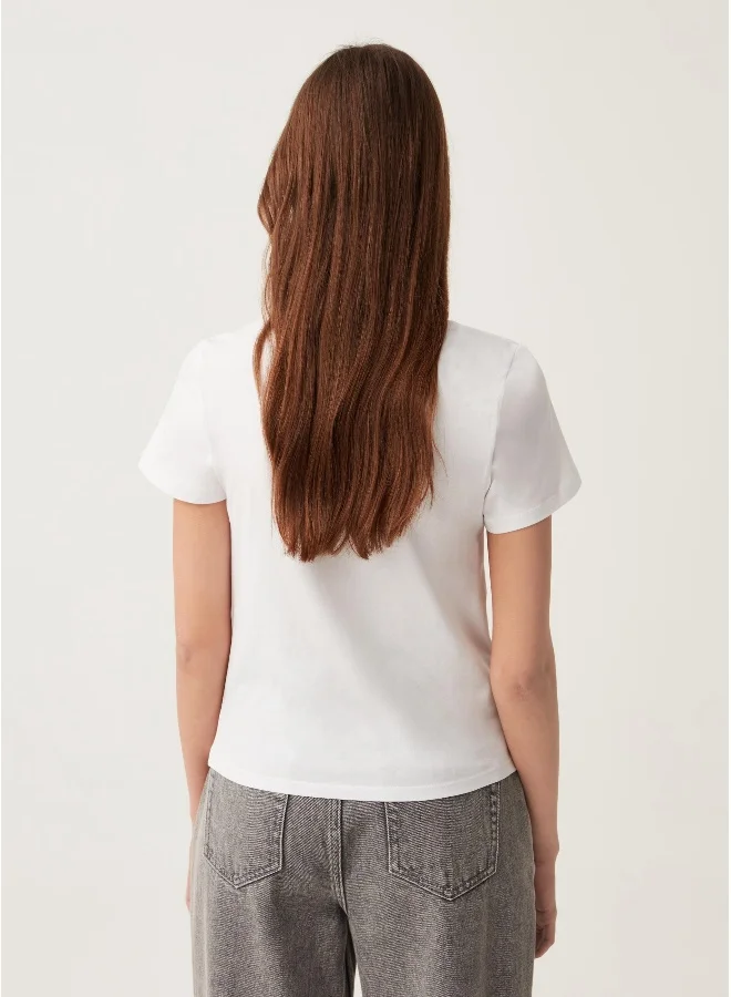 Ovs Ovs Cotton T-Shirt With Diamanté Motifs