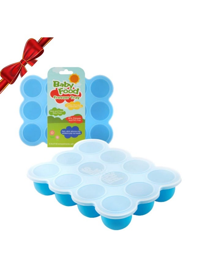Samuelworld Baby Food Storage Container 12 Portions X 2.5Oz Bpa Free Silicone Freezer Tray With Clipon Lid For Breast Milk Storage Homemade Baby Food Vegetable & Fruit Purees Blue  - Image 2