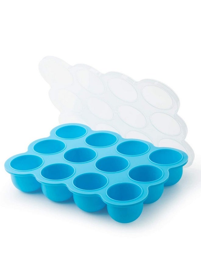 Samuelworld Baby Food Storage Container 12 Portions X 2.5Oz Bpa Free Silicone Freezer Tray With Clipon Lid For Breast Milk Storage Homemade Baby Food Vegetable & Fruit Purees Blue  - Image 3