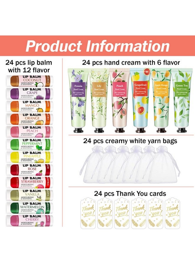 AZEN 24 Sets Hand Cream Bulk and Lip Balm Bulk Set, Bridal Shower Gifts for Guests, Thank You Gifts for Coworkers Women Men with Organza Bag Thank You Card, Bridal Wedding Favors for Guests