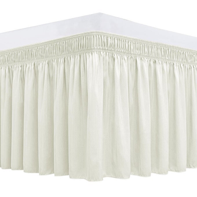 WRAP AROUND BED SKIRTS FOR QUEEN BEDS 15 DROP IVORY ADJUSTABLE ELASTIC DUST RUFFLES EASY FIT WRINKLE FADE RESISTANT SILKY LUXURIOUS FABRIC MACHINE WASHABLE