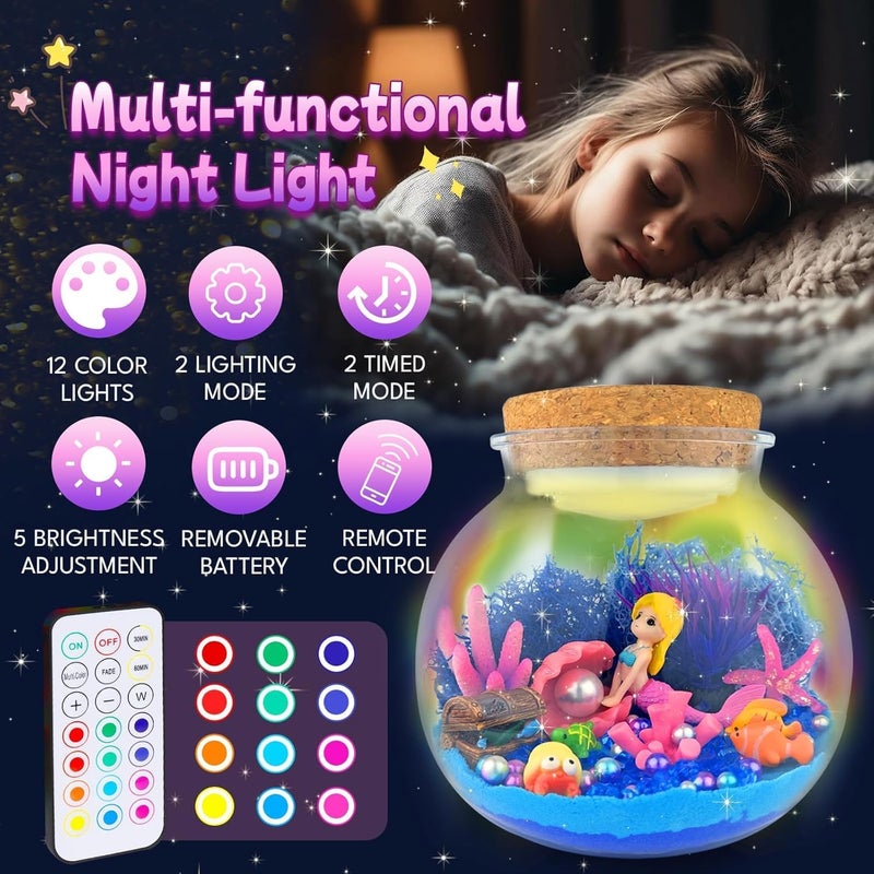 SCIENISH Unicorn Terrarium Crafts Kit for Kids-LED Night Light Up & Remote Birthday Gifts Toys for Girls Dinosaur Gifts Boys Christmas Gifts for Girls (Mermaid) - Image 4