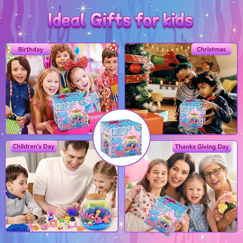 SCIENISH Unicorn Terrarium Crafts Kit for Kids-LED Night Light Up & Remote Birthday Gifts Toys for Girls Dinosaur Gifts Boys Christmas Gifts for Girls (Mermaid) - Image 5