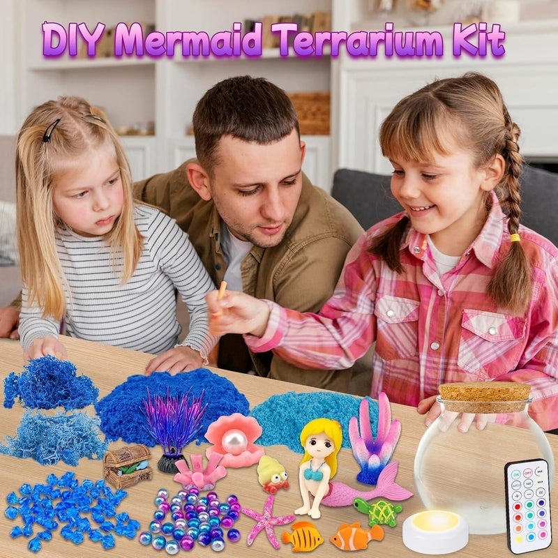 SCIENISH Unicorn Terrarium Crafts Kit for Kids-LED Night Light Up & Remote Birthday Gifts Toys for Girls Dinosaur Gifts Boys Christmas Gifts for Girls (Mermaid) - Image 3