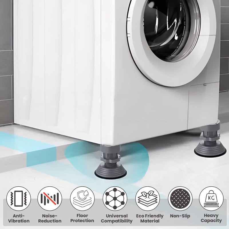 JD FRESH Washing Machine Vibration Pads/Bracket Base for Washing Machine/Refrigerator Stand with Height Adjustment Feet/Washing Machine Stand/Floor Trays/Stands with Anti-Slip Rubber (Grey-4 Pcs Set) - Image 4