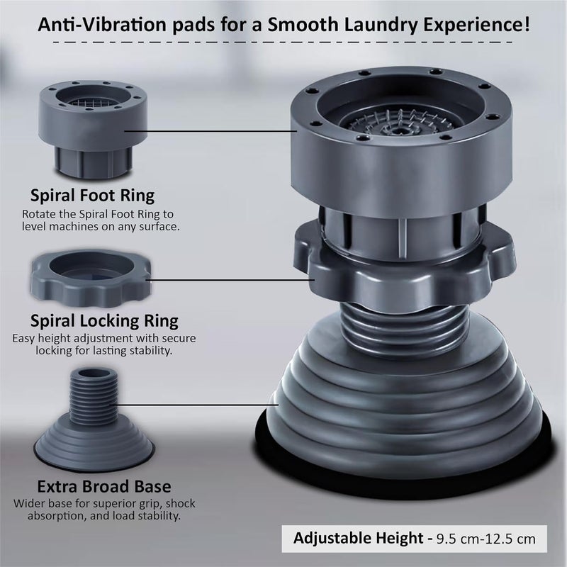 JD FRESH Washing Machine Vibration Pads/Bracket Base for Washing Machine/Refrigerator Stand with Height Adjustment Feet/Washing Machine Stand/Floor Trays/Stands with Anti-Slip Rubber (Grey-4 Pcs Set) - Image 5
