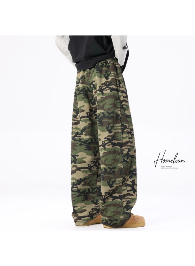 Homlean American Workwear Camouflage Pants Men Spring Washed High Street Trendy Wide-leg Casual Pants Hl26 Camouflage Green 2XL - Image 2