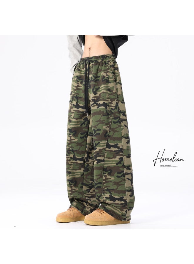 Homlean American Workwear Camouflage Pants Men Spring Washed High Street Trendy Wide-leg Casual Pants Hl26 Camouflage Green 2XL - Image 4