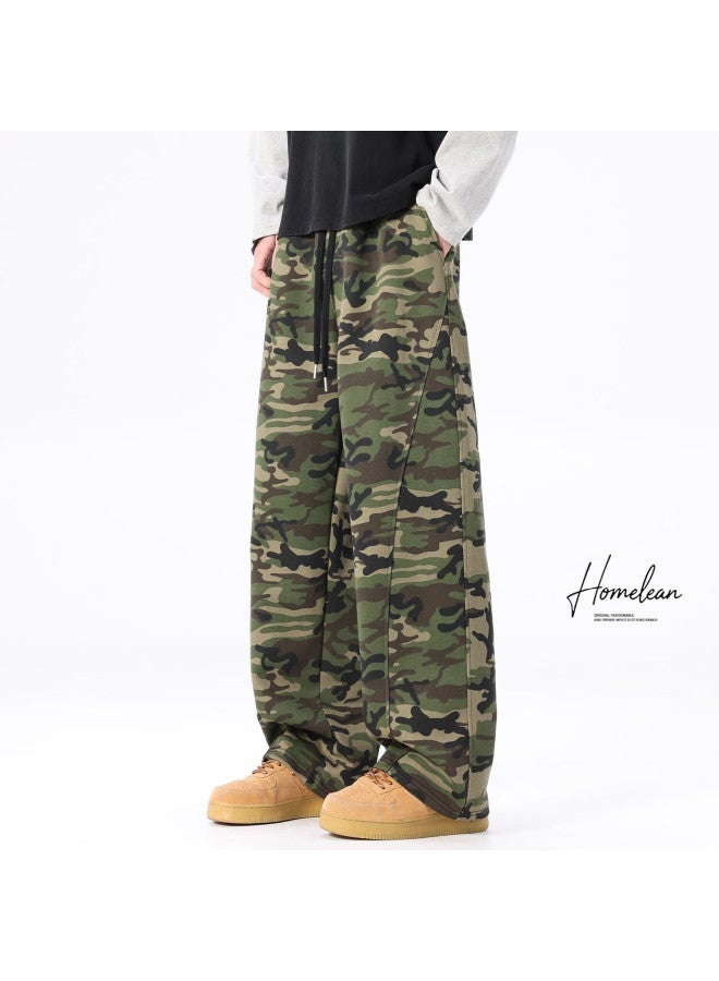 Homlean American Workwear Camouflage Pants Men Spring Washed High Street Trendy Wide-leg Casual Pants Hl26 Camouflage Green 2XL - Image 3