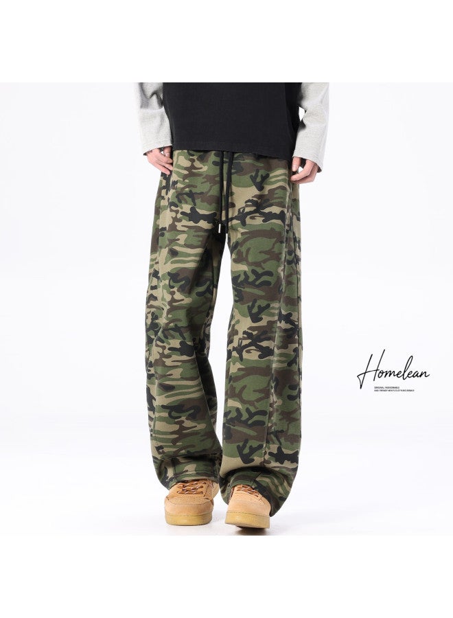 Homlean American Workwear Camouflage Pants Men Spring Washed High Street Trendy Wide-leg Casual Pants Hl26 Camouflage Green 2XL - Image 1