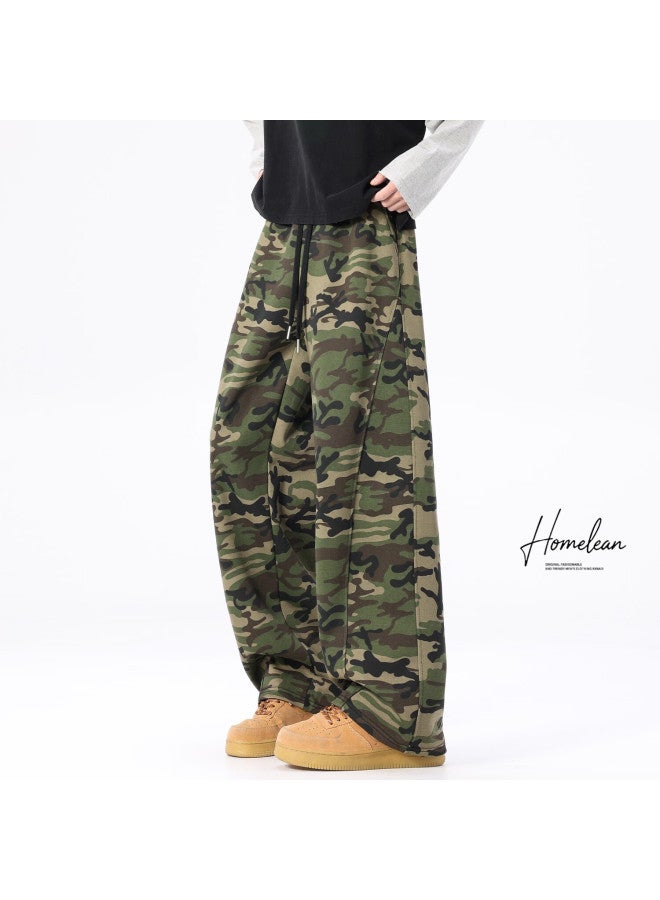 Homlean American Workwear Camouflage Pants Men Spring Washed High Street Trendy Wide-leg Casual Pants Hl26 Camouflage Green 2XL - Image 5