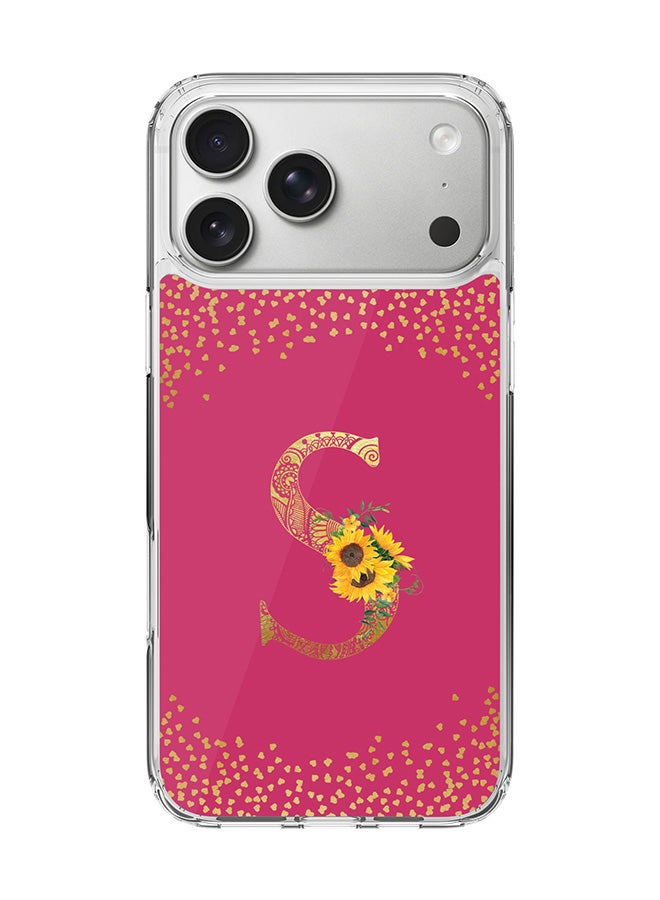 Stylizedd Classic Clear MagSafe Case for iPhone 17 Pro Max , Hybrid Soft Case Flexible Edges Anti Drop TPU PC Gel Thin Transparent Cover [ Designed for iPhone 17 Pro Max ] - Custom Monogram Initial Letter Floral Pattern Alphabet - S ( Deep Pink Rose )