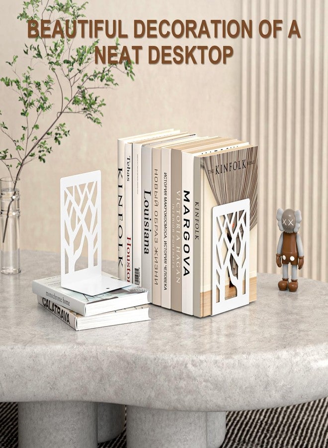 VFINE Withe Bookend 2-Piece, Tree Design Bookends for Shelves, Metal Book Ends for Desk, Decoration Stylish Bookshelf Bookends for Home Office School Supplies - Image 3