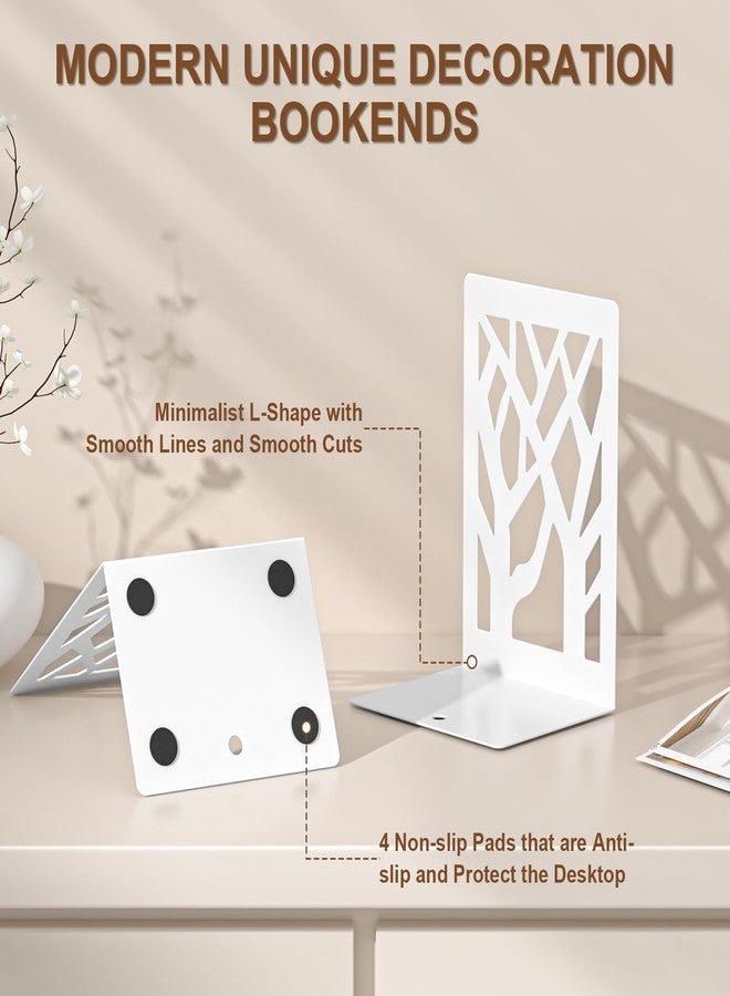 VFINE Withe Bookend 2-Piece, Tree Design Bookends for Shelves, Metal Book Ends for Desk, Decoration Stylish Bookshelf Bookends for Home Office School Supplies - Image 4