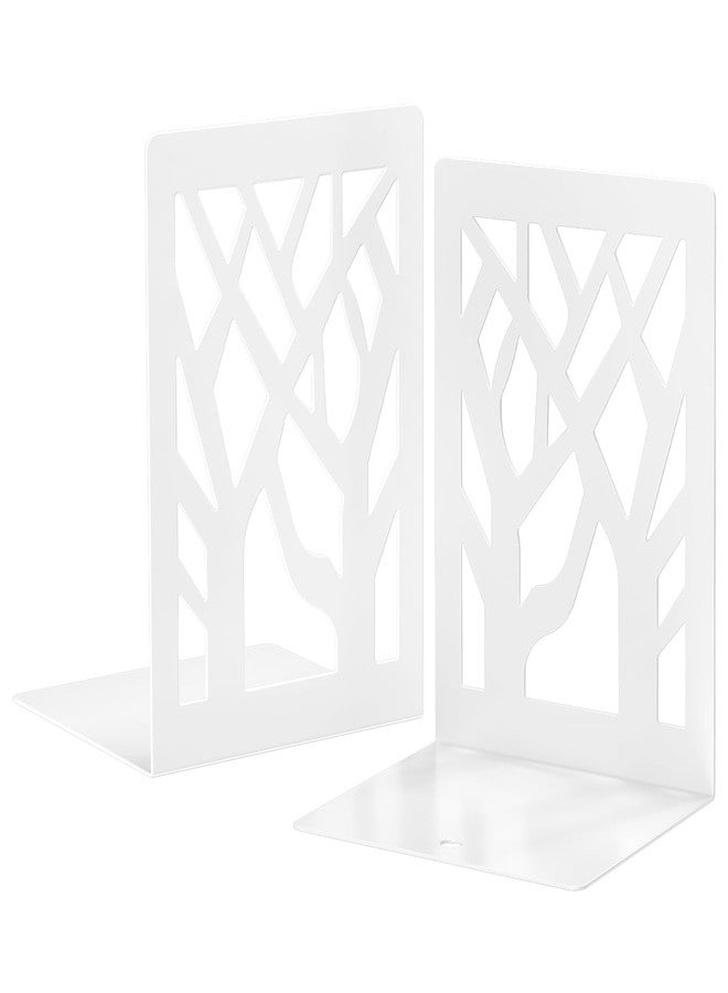 VFINE Withe Bookend 2-Piece, Tree Design Bookends for Shelves, Metal Book Ends for Desk, Decoration Stylish Bookshelf Bookends for Home Office School Supplies - Image 1
