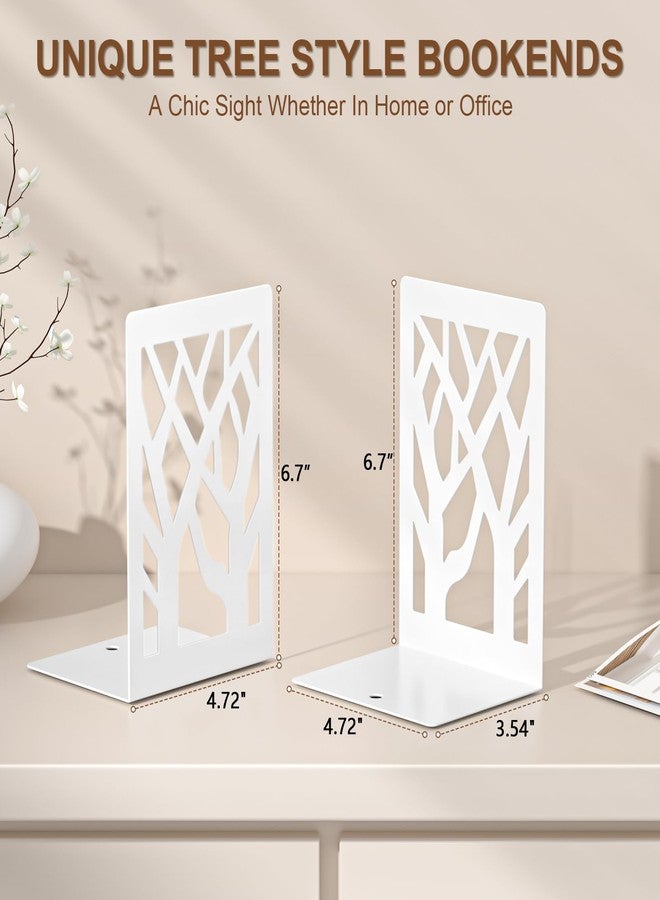 VFINE Withe Bookend 2-Piece, Tree Design Bookends for Shelves, Metal Book Ends for Desk, Decoration Stylish Bookshelf Bookends for Home Office School Supplies - Image 2