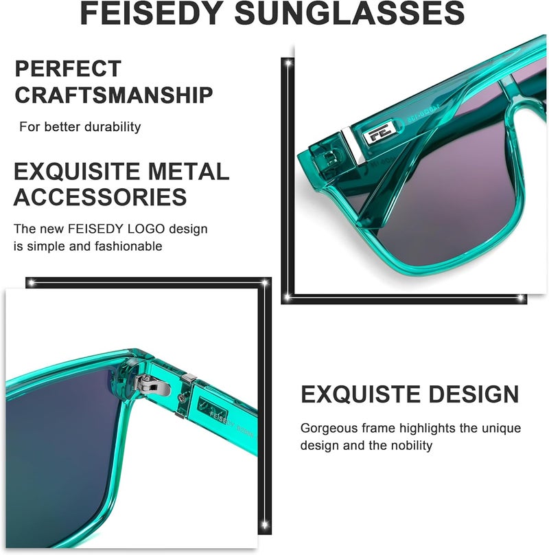 FEISEDY Fashion Flat Top Sunglasses Trendy Oversized Square Shades Women Men UV400 B2996 - Image 4