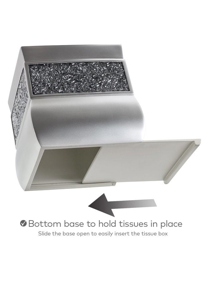 Creative Scents Square Tissue Box Cover - Decorative Tissue Holder is Finished in Beautiful Silver Colored Mosaic Glass, Bathroom Accessories - Image 4