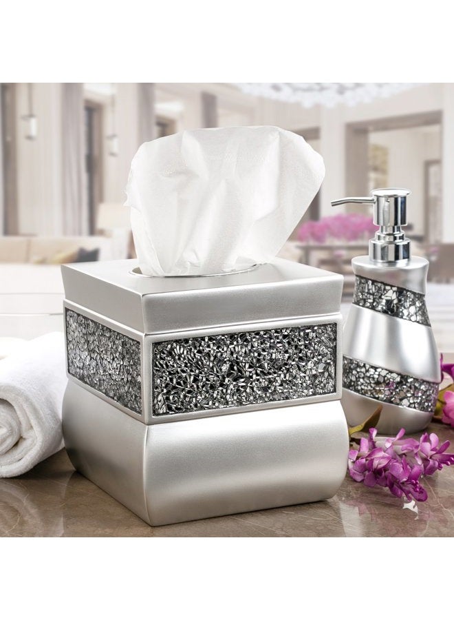 Creative Scents Square Tissue Box Cover - Decorative Tissue Holder is Finished in Beautiful Silver Colored Mosaic Glass, Bathroom Accessories - Image 2