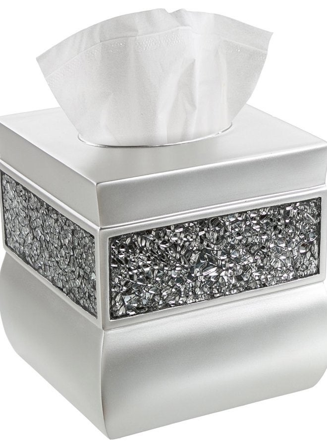 Creative Scents Square Tissue Box Cover - Decorative Tissue Holder is Finished in Beautiful Silver Colored Mosaic Glass, Bathroom Accessories - Image 1