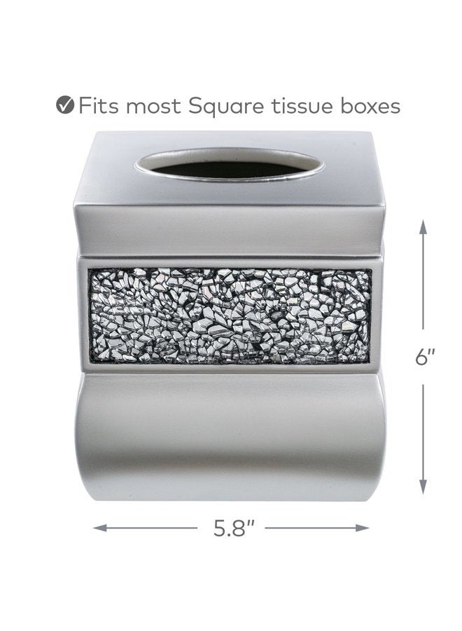 Creative Scents Square Tissue Box Cover - Decorative Tissue Holder is Finished in Beautiful Silver Colored Mosaic Glass, Bathroom Accessories - Image 3