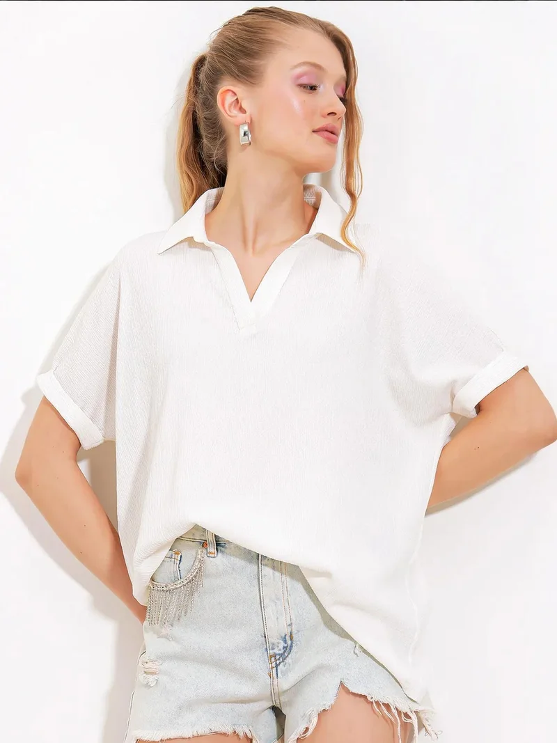 BIG DART BDART Textured Polo Neck Blouse