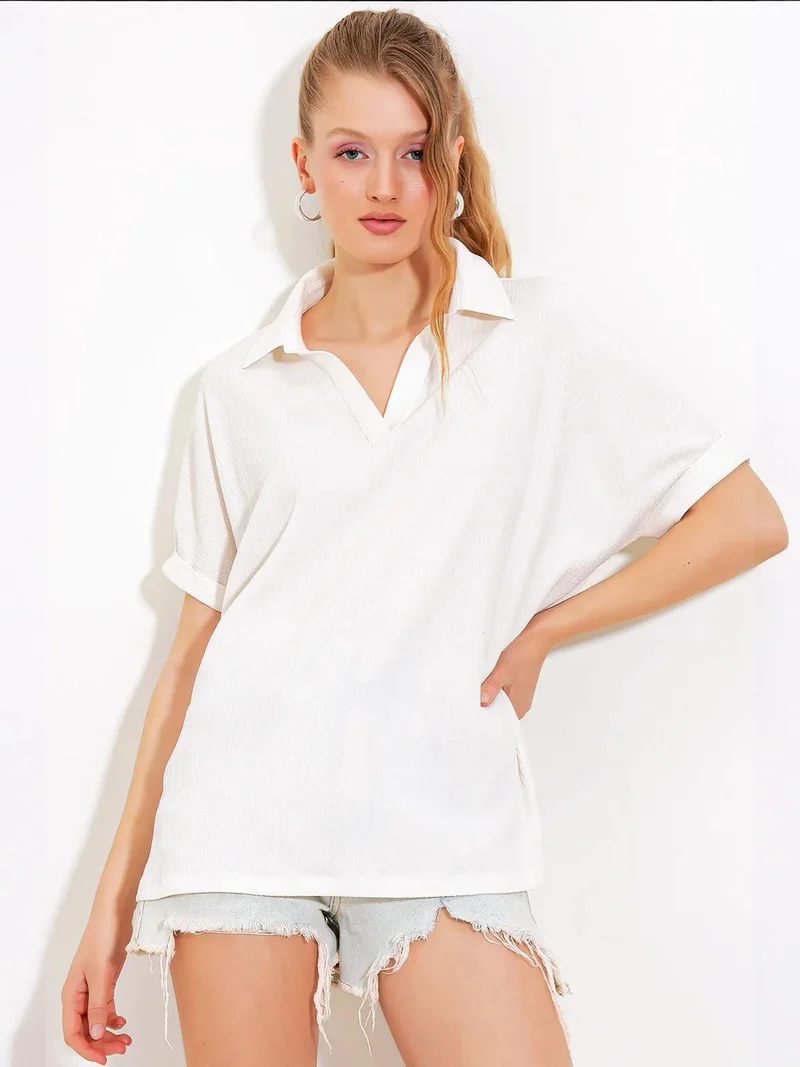 BIG DART BDART Textured Polo Neck Blouse