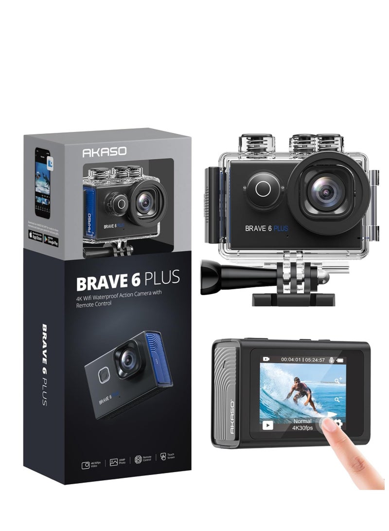 Akaso AKASO Brave 6 Native 4K30FPS 20MP WiFi Action Camera with Touch Screen EIS 4X Zoom Voice Control Remote Control 131 Feet Underwater Camera with 2X 1350mAh Batteries and Helmet Accessories Kit - Image 1