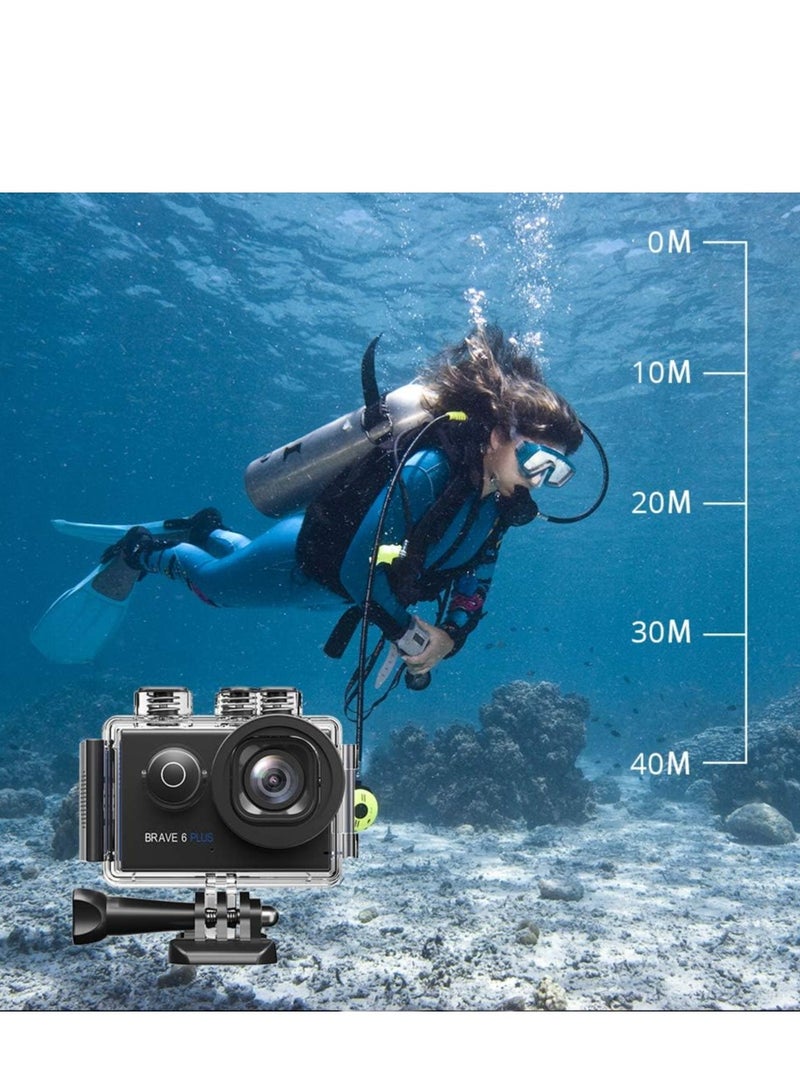 Akaso AKASO Brave 6 Native 4K30FPS 20MP WiFi Action Camera with Touch Screen EIS 4X Zoom Voice Control Remote Control 131 Feet Underwater Camera with 2X 1350mAh Batteries and Helmet Accessories Kit - Image 3