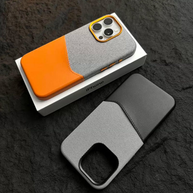 Suitable for Apple 17Promax Card-Inserting Strong Magnetic Card Holder Phone Case Iphone16 Plain Leather Splicing Protective Cover High-End - Image 3