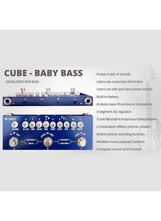 M-VAVE - M-VAVE CUBE BABY Portable Multifunctional Bass Combined Effect Pedal with Wireless Music Playback Phone Recording Audio Type-C Interface Function - Image 1