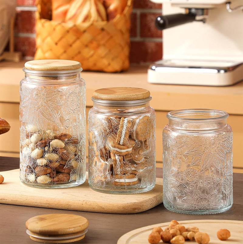 Custde Glass Storage Jars With Airtight Lid, 35oz Canister For Kitchen Counter with Bamboo Lid, brown sugar, candy, coffee, cookie, salt, tea,pantry cute Jar (35oz Large Begonia Flowers) - Image 3