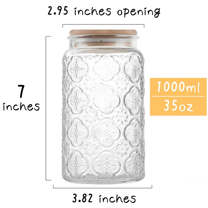 Custde Glass Storage Jars With Airtight Lid, 35oz Canister For Kitchen Counter with Bamboo Lid, brown sugar, candy, coffee, cookie, salt, tea,pantry cute Jar (35oz Large Begonia Flowers) - Image 2