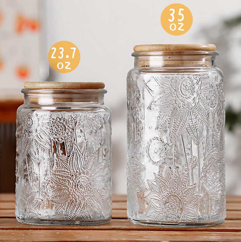 Custde Glass Storage Jars With Airtight Lid, 35oz Canister For Kitchen Counter with Bamboo Lid, brown sugar, candy, coffee, cookie, salt, tea,pantry cute Jar (35oz Large Begonia Flowers) - Image 4