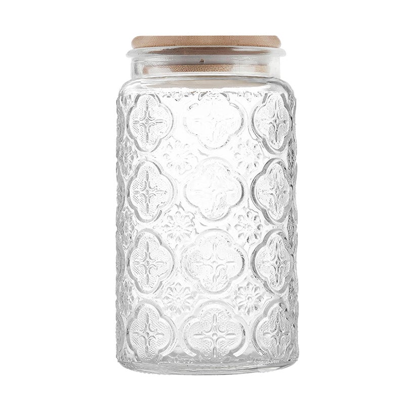 Custde Glass Storage Jars With Airtight Lid, 35oz Canister For Kitchen Counter with Bamboo Lid, brown sugar, candy, coffee, cookie, salt, tea,pantry cute Jar (35oz Large Begonia Flowers) - Image 1