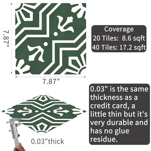 MORCART 20 Pack Peel and Stick Floor Tile, 7.87"x 7.87" Vinyl Flooring, Removable DIY Flooring for Bathroom, Kitchen, Fireplace, Stairs, Bedrooms, Wall, Pantry Room Waterproof Dark Green - Image 2