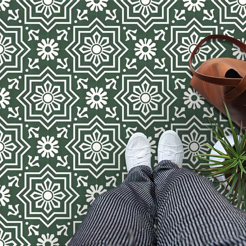 MORCART 20 Pack Peel and Stick Floor Tile, 7.87"x 7.87" Vinyl Flooring, Removable DIY Flooring for Bathroom, Kitchen, Fireplace, Stairs, Bedrooms, Wall, Pantry Room Waterproof Dark Green - Image 3