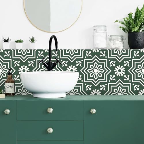 MORCART 20 Pack Peel and Stick Floor Tile, 7.87"x 7.87" Vinyl Flooring, Removable DIY Flooring for Bathroom, Kitchen, Fireplace, Stairs, Bedrooms, Wall, Pantry Room Waterproof Dark Green - Image 5