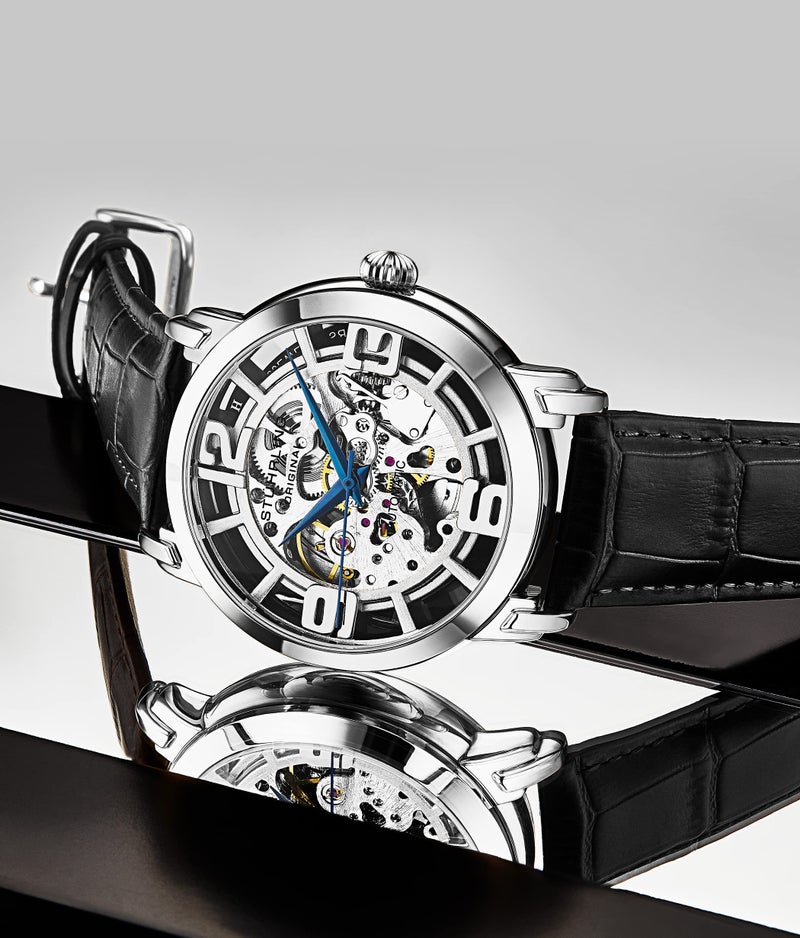Stuhrling Original Skeleton Watches - Mens Automatic Dress Watch - Winchester 44 Elite Mechanical Watch (Silver/Black) - Image 4