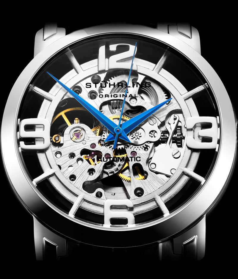 Stuhrling Original Skeleton Watches - Mens Automatic Dress Watch - Winchester 44 Elite Mechanical Watch (Silver/Black) - Image 2
