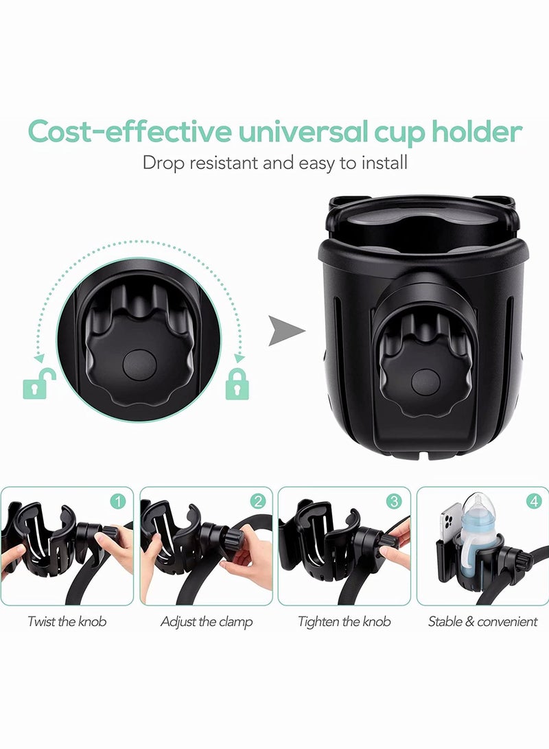 Upgraded 2-in-1 Cup Holder with Phone Holder, Universal Design for Strollers, Bikes, Wheelchairs, and Scooters, 360-Degree Rotation, Large Capacity Drink Holder - Image 4