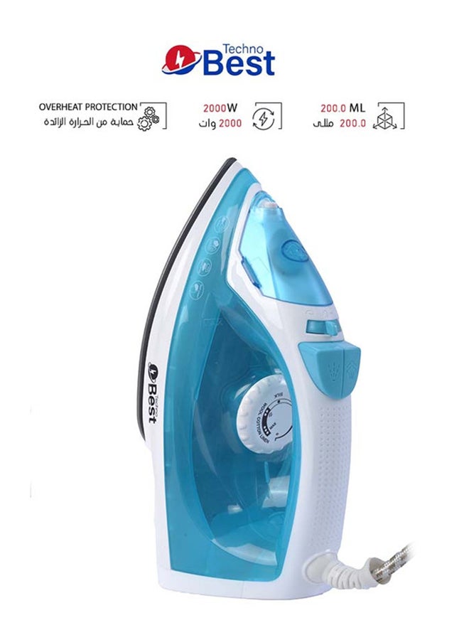تكنو بيست أداة كي بخار 200 ml 2000 W BSI-001 أبيض/ أزرق - Image 1