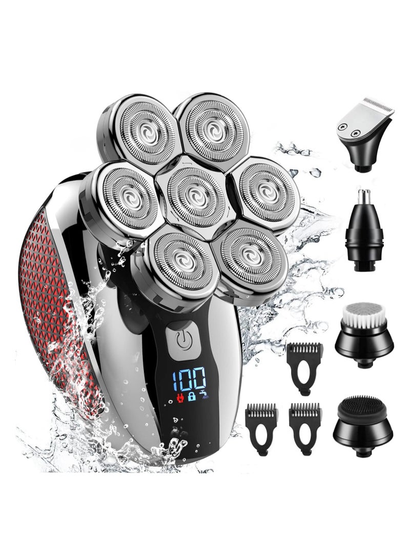 Men's Bald Head Shaver, 7D Electric Head Shaver, Waterproof, Wet  Dry Use, with LED Display, 5-in-1 Grooming Kit, Portable Travel Case - Image 1