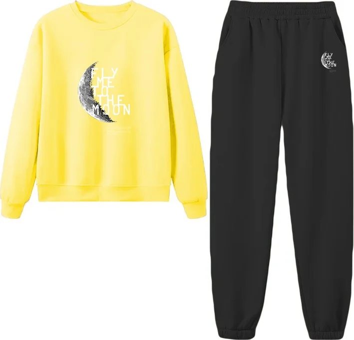 دوغ فش Tracksuit Set Oversize Flythemoon Printed Tracksuit Set,lover,couple Combination Yellow