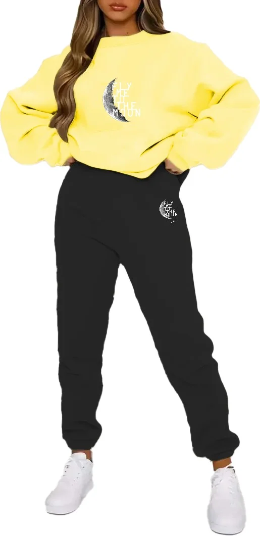 دوغ فش Tracksuit Set Oversize Flythemoon Printed Tracksuit Set,lover,couple Combination Yellow