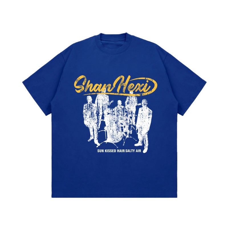 Summer Retro Fashion Brand American Oversize Letter Character Printed Short-Sleeved Men'S Small Neck T-Shirt Heavy 260G - Image 1