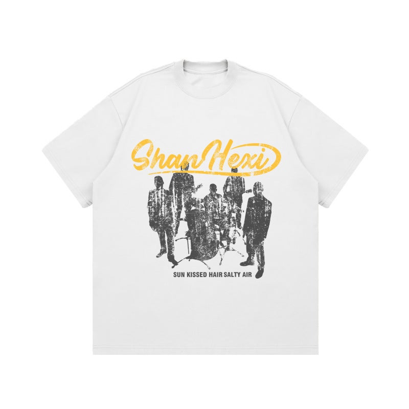 Summer Retro Fashion Brand American Oversize Letter Character Printed Short-Sleeved Men'S Small Neck T-Shirt Heavy 260G - Image 5