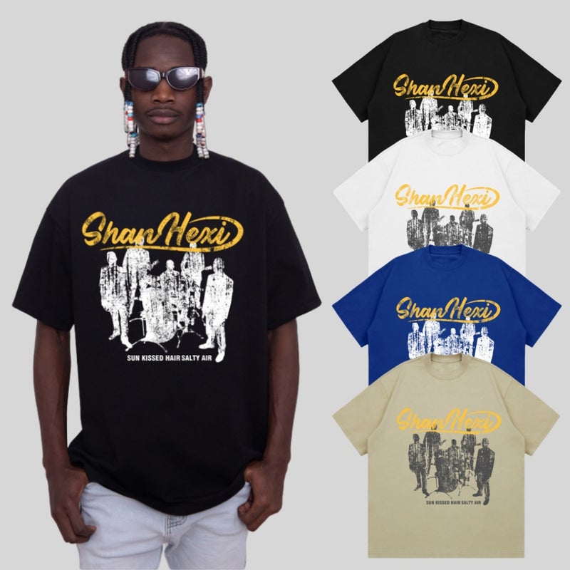 Summer Retro Fashion Brand American Oversize Letter Character Printed Short-Sleeved Men'S Small Neck T-Shirt Heavy 260G - Image 3